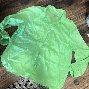 J Jill linen Lime Green Button-Up Blouse